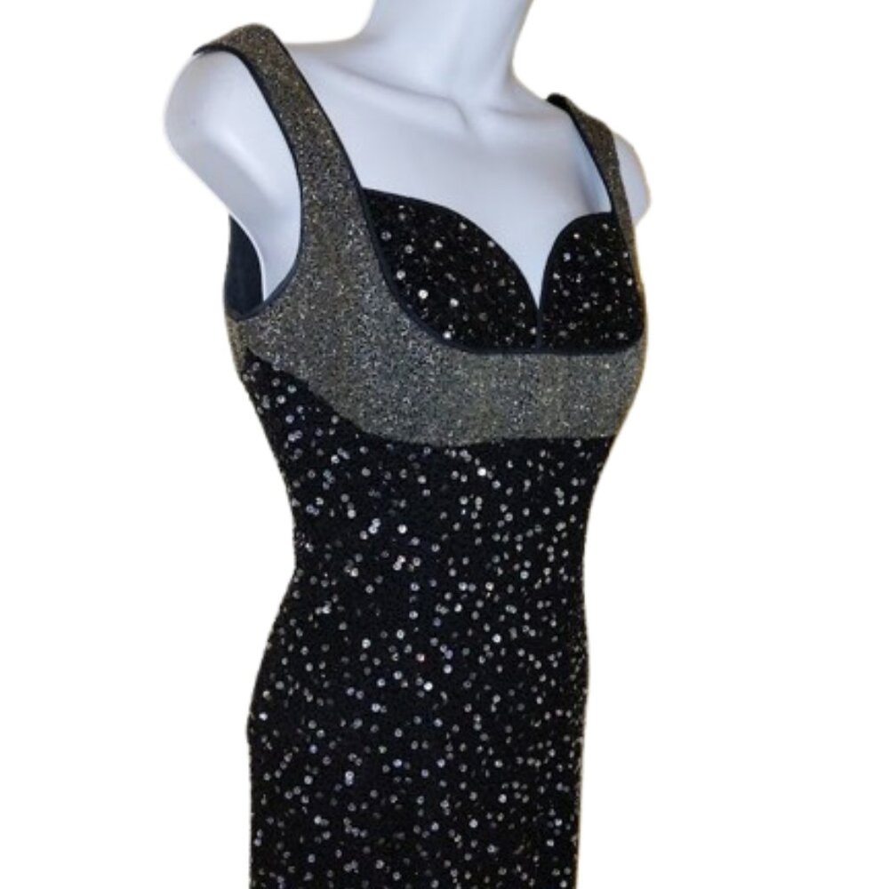 VINTAGE Black and Gold SILK Evening Gown Size 4